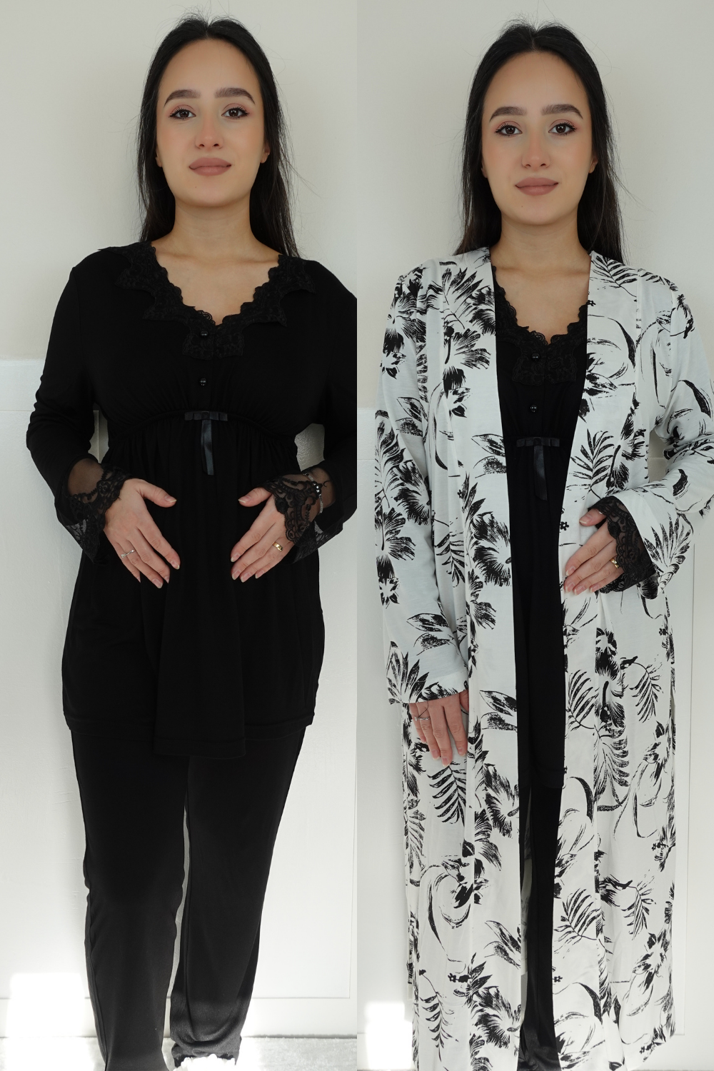 Bonar Siyah Sabahlıklı Lohusa Pijama