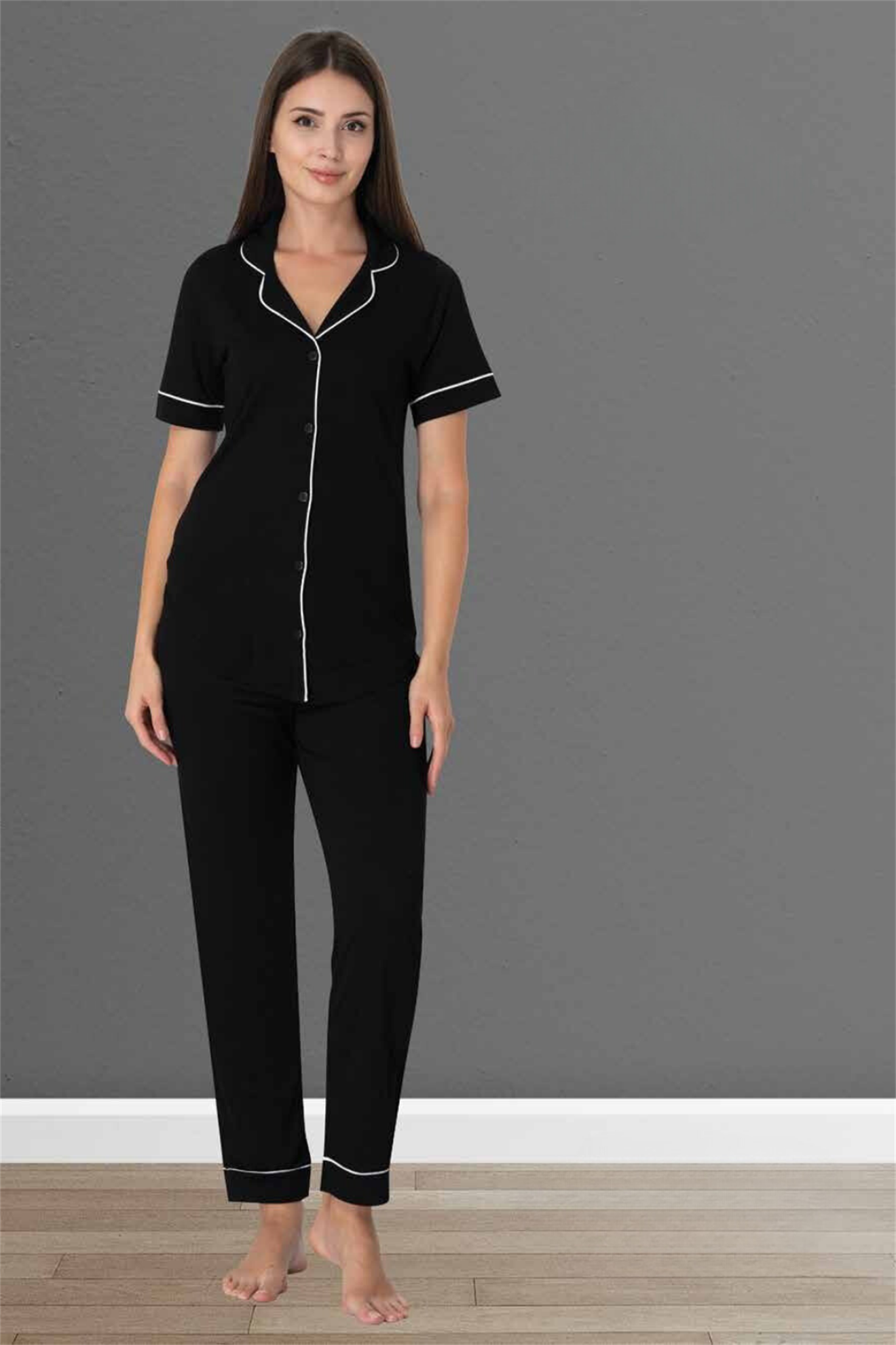 Derma Model Siyah Önden Düğmeli Lohusa Pijama Takım