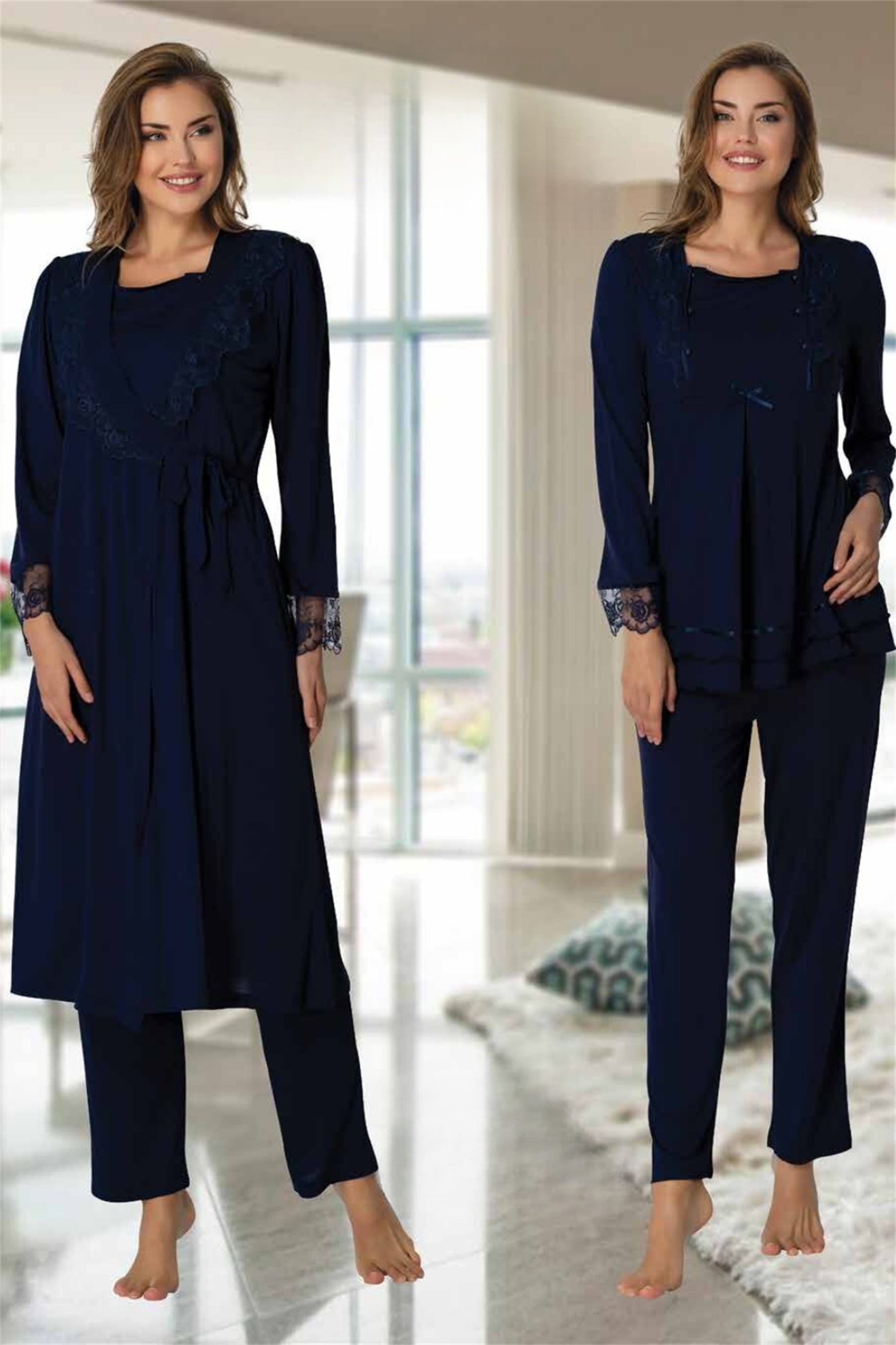 Effortt 2018 Lacivert Sabahlıklı Lohusa Pijama