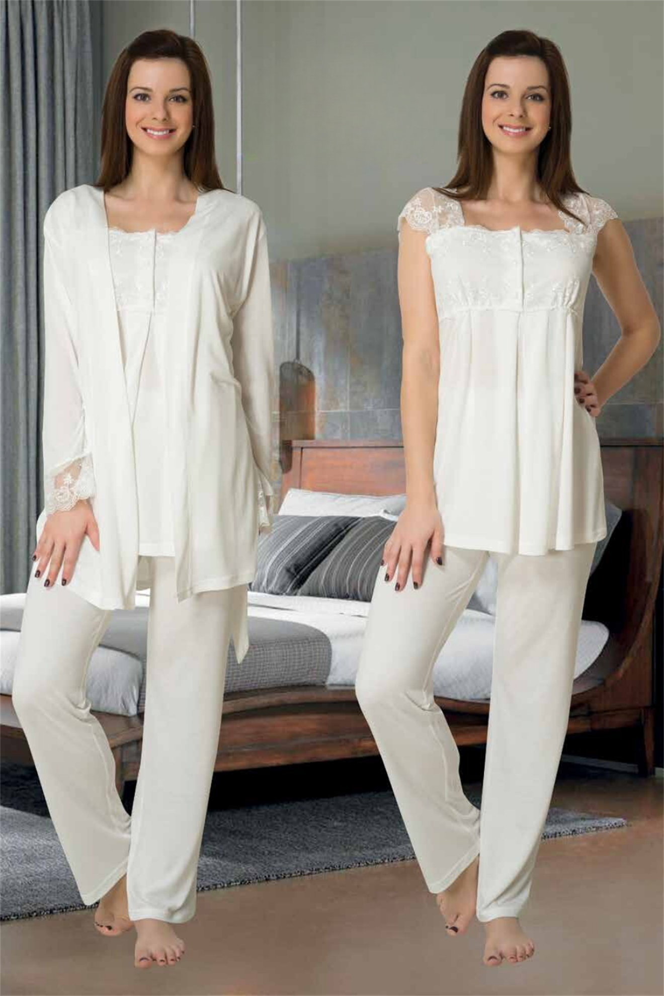 Effortt 2301 Ekru Sabahlıklı Lohusa Pijama