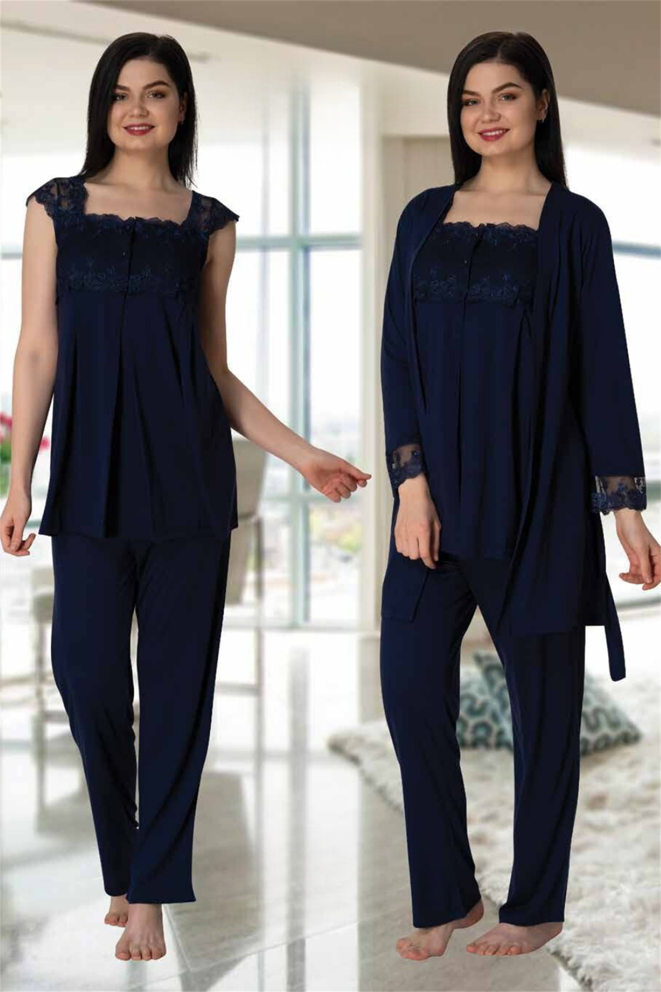 Effortt 2301 Lacivert Sabahlıklı Lohusa Pijama