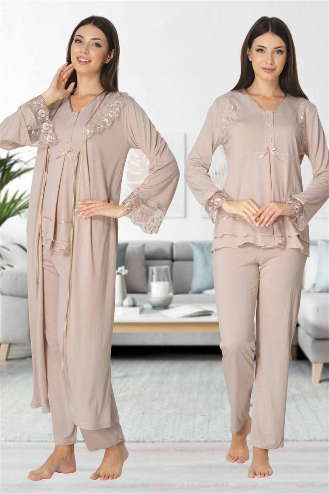 Effortt 2424 Bej Sabahlıklı Lohusa Pijama