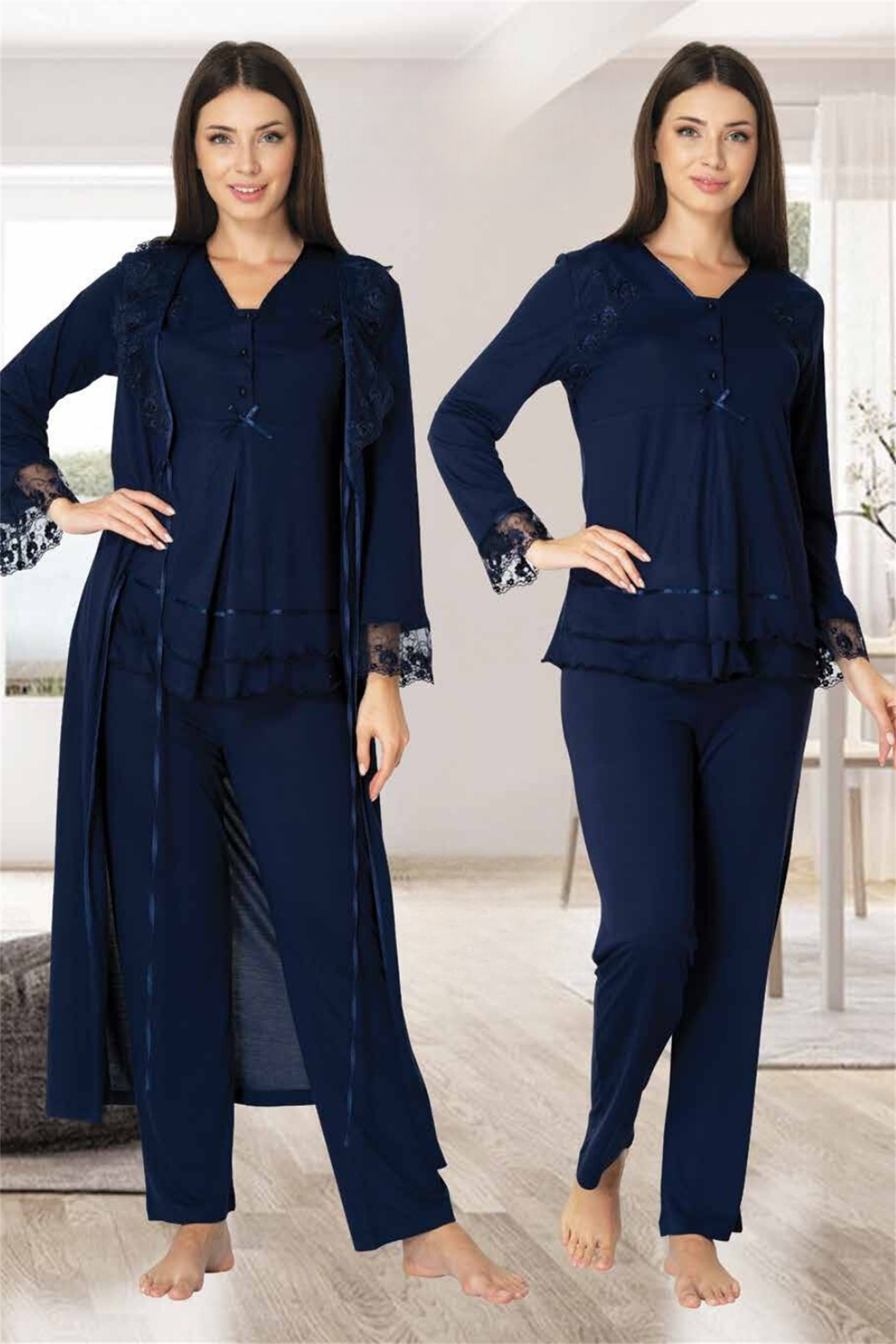 Effortt 2424 Lacivert Sabahlıklı Lohusa Pijama