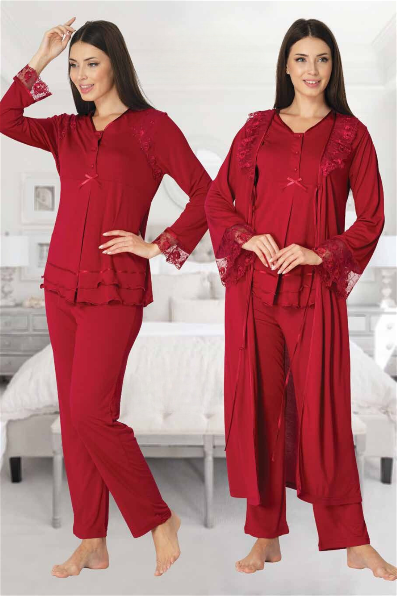 Effortt 2424 Vişne Sabahlıklı Lohusa Pijama