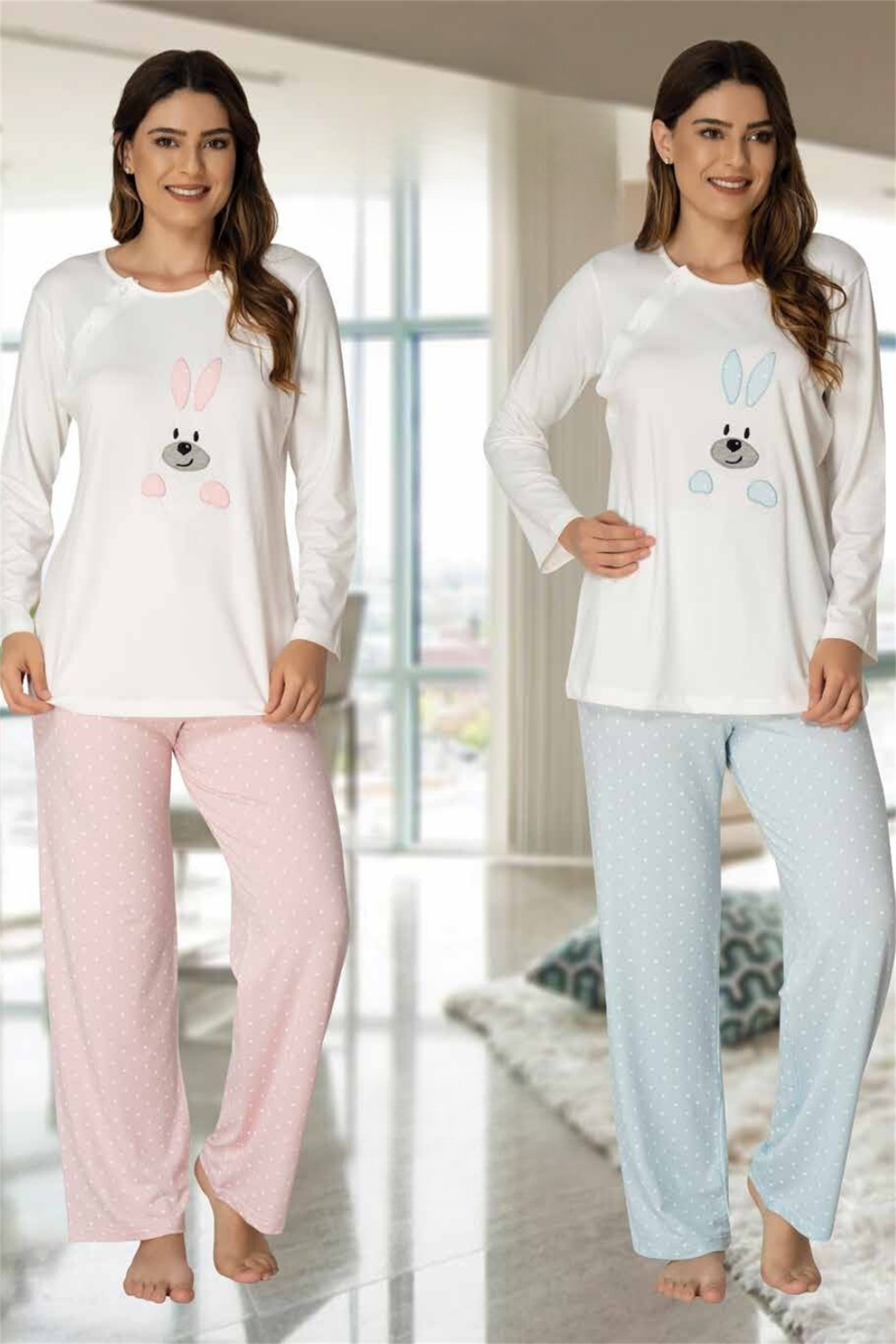 Effortt 3094 Tavşan Desenli Lohusa Pijama