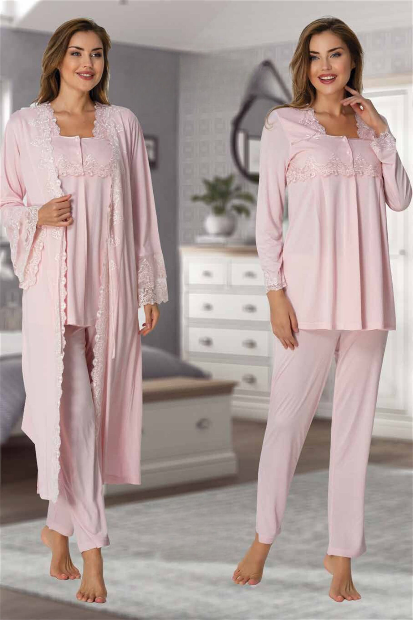 Effortt 7014 Pudra Sabahlıklı Lohusa Pijama