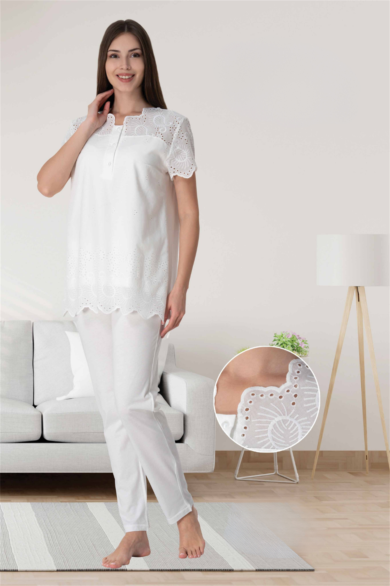 Effortt 9022 Fisto Detaylı Ekru Lohusa Pijama