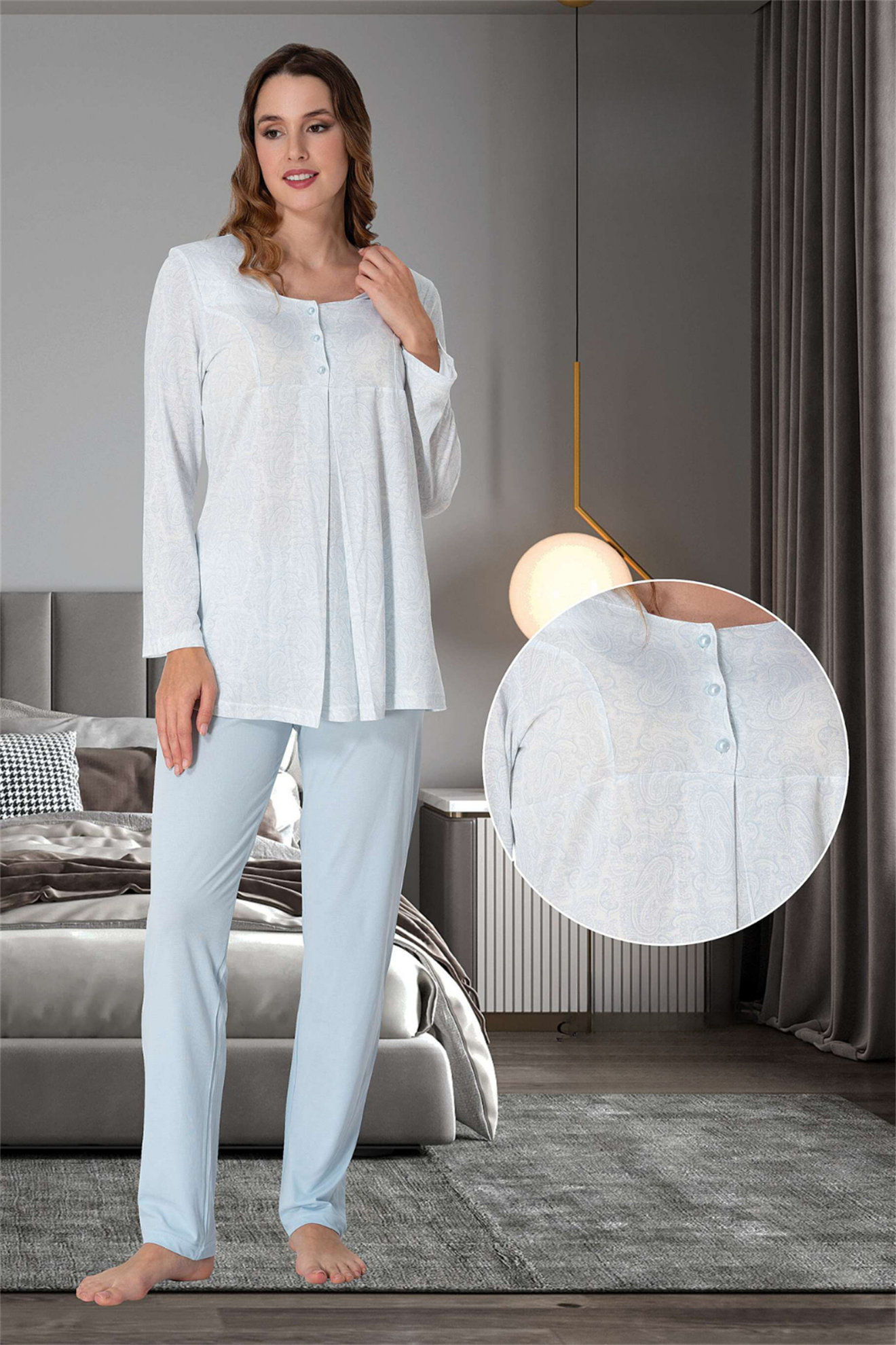 Effortt 9072 Mavi Lohusa Pijama