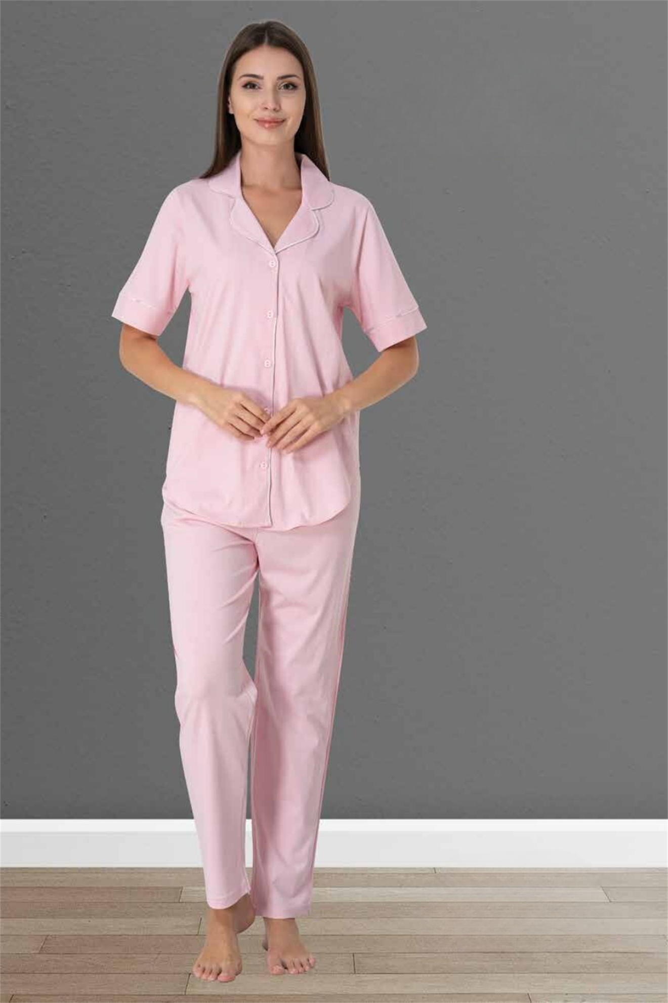 Elegans Model Pembe Önden Düğmeli Lohusa Pijama Takım