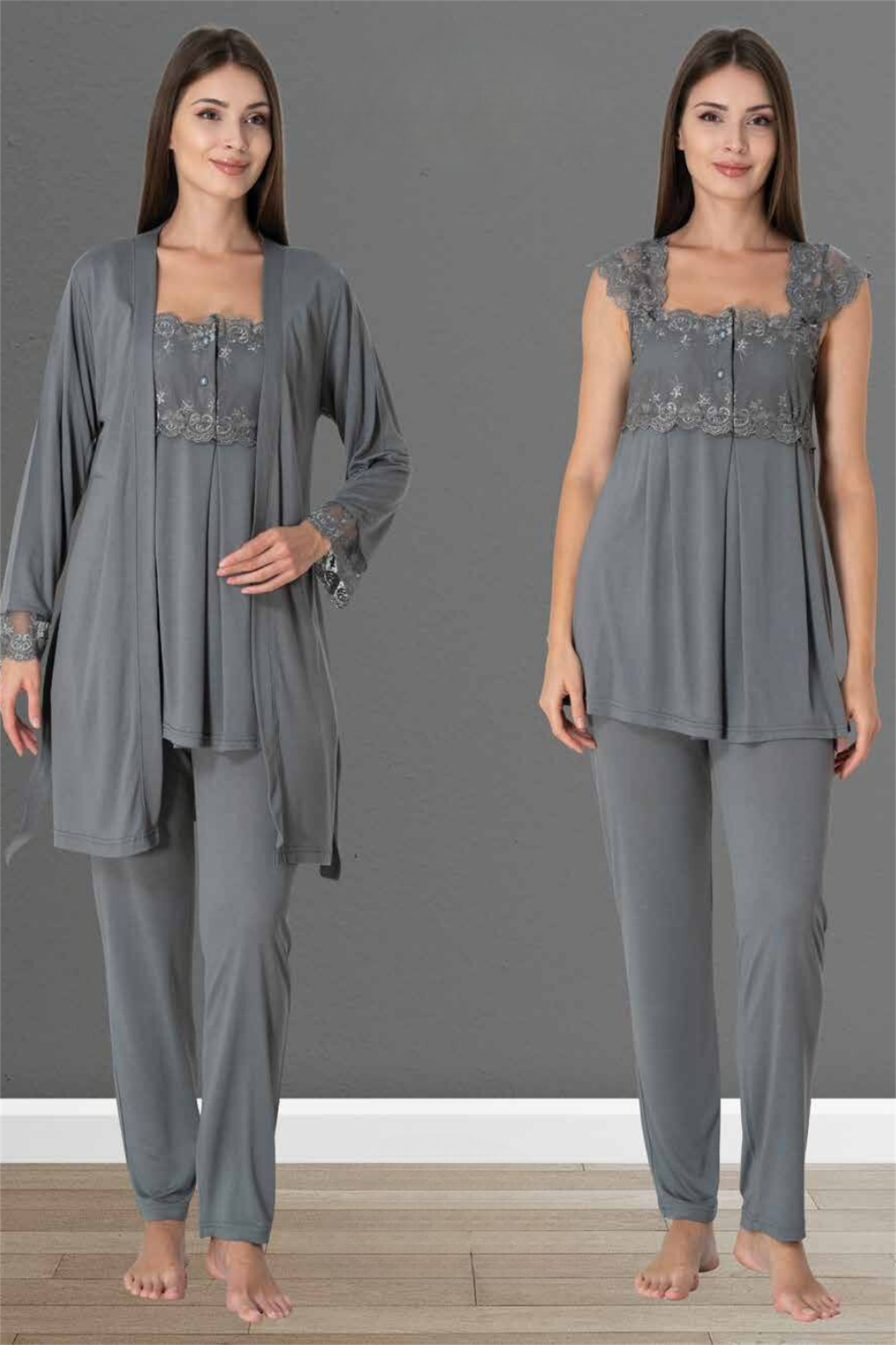 Melen Model Antrasit Sabahlıklı Lohusa Pijama