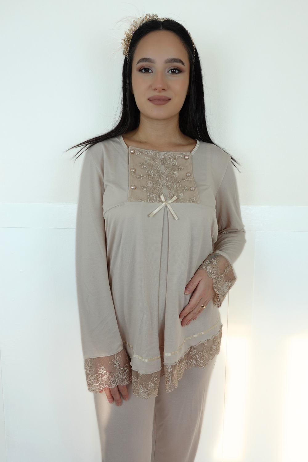 Sina Model Bej Lohusa Pijama