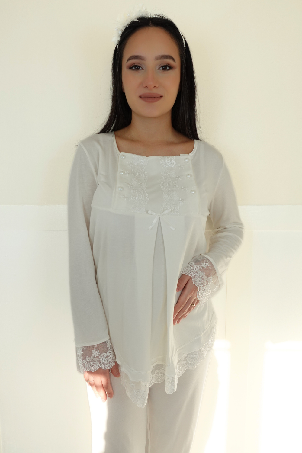 Sina Model Ekru Lohusa Pijama