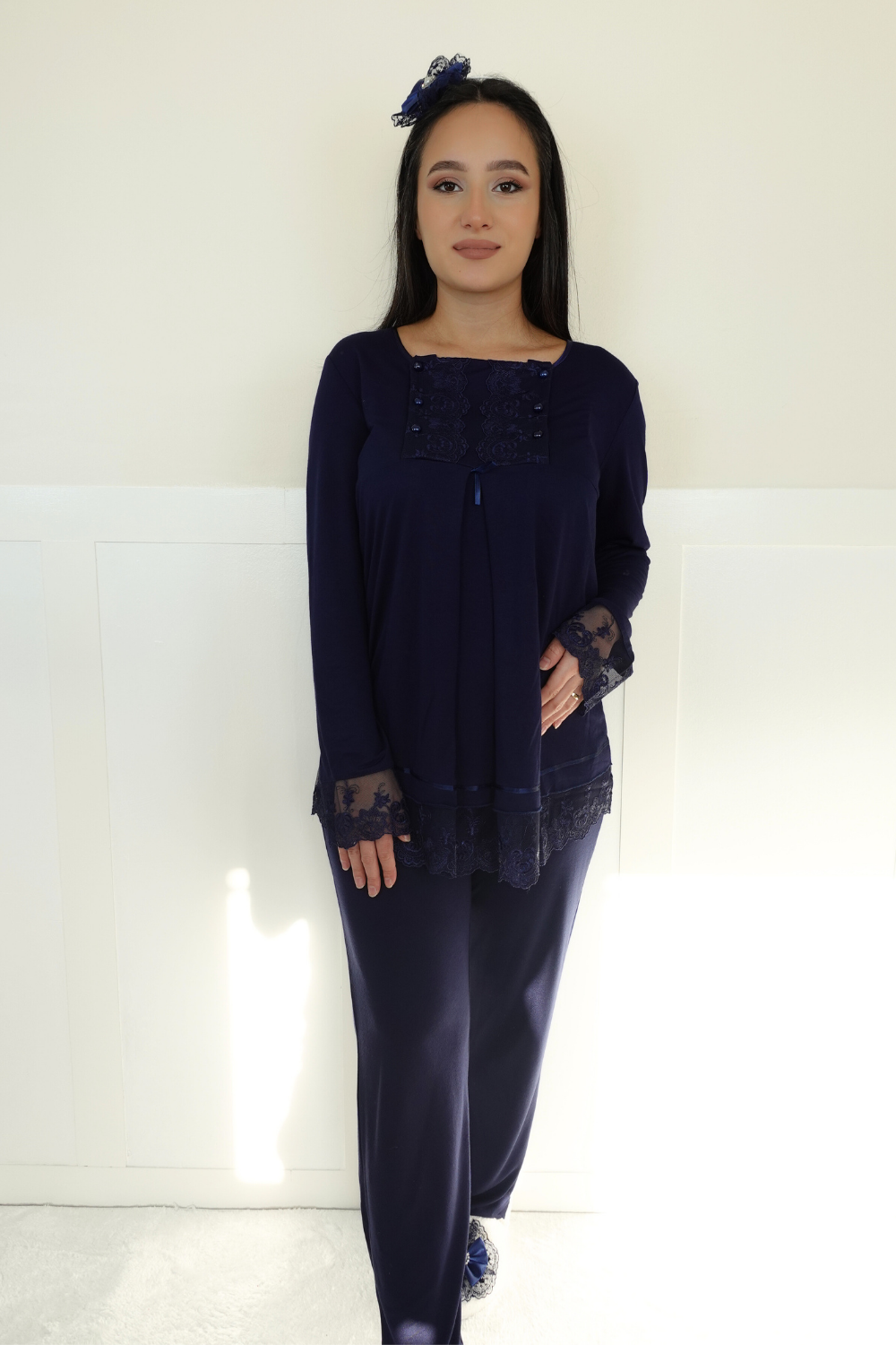 Sina Model Lacivert Lohusa Pijama