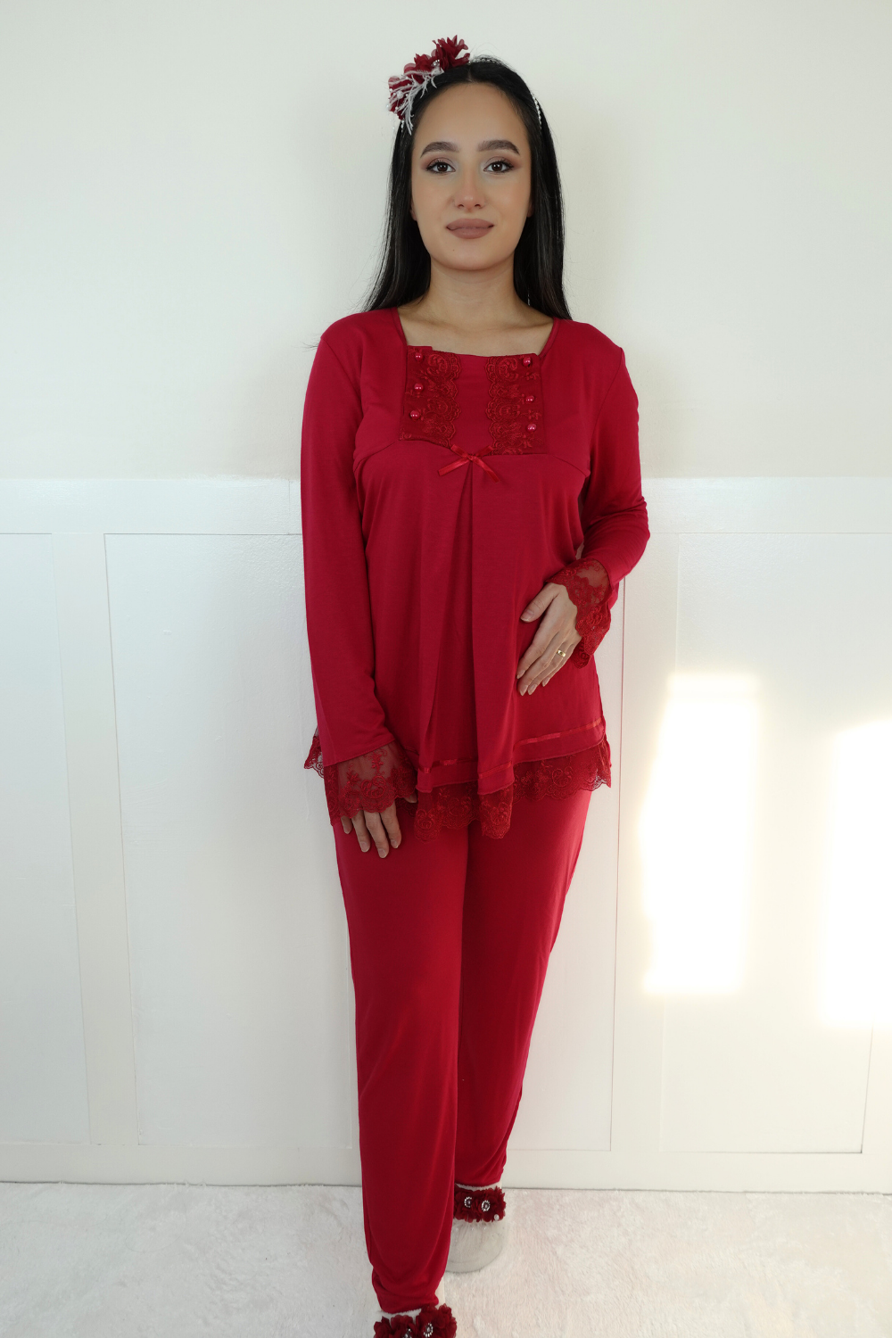 Sina Model Vişne Lohusa Pijama