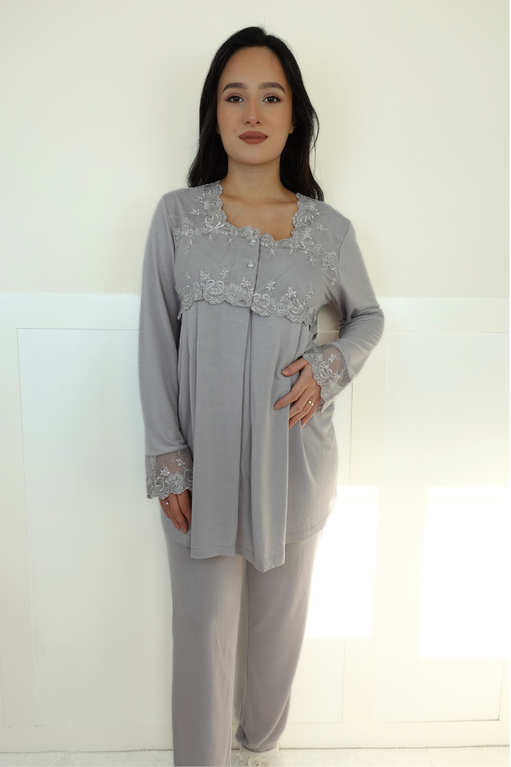 Veta Model Gri Lohusa Pijama