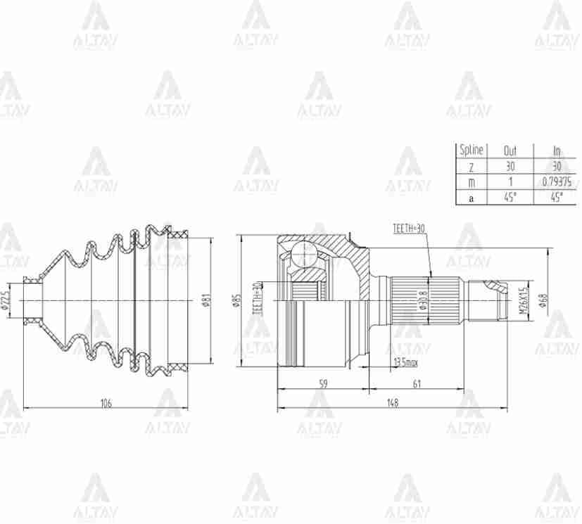 AKS KAFASI DIŞ ACCORD 08= / CRV 06= / 2.0 K20 30X30X68