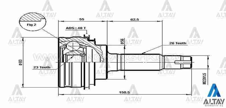 AKS KAFASI DIŞ COROLLA 02-03 / CARINA 93-97 / ABSLİ 48 DİŞ 26X56X23