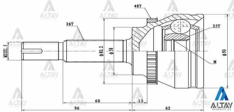 AKS KAFASI DIŞ COROLLA 03-06 1.4 DİZEL / AVENSIS 03= 1.6 BENZİNLİ / ABSLİ 26X58X25