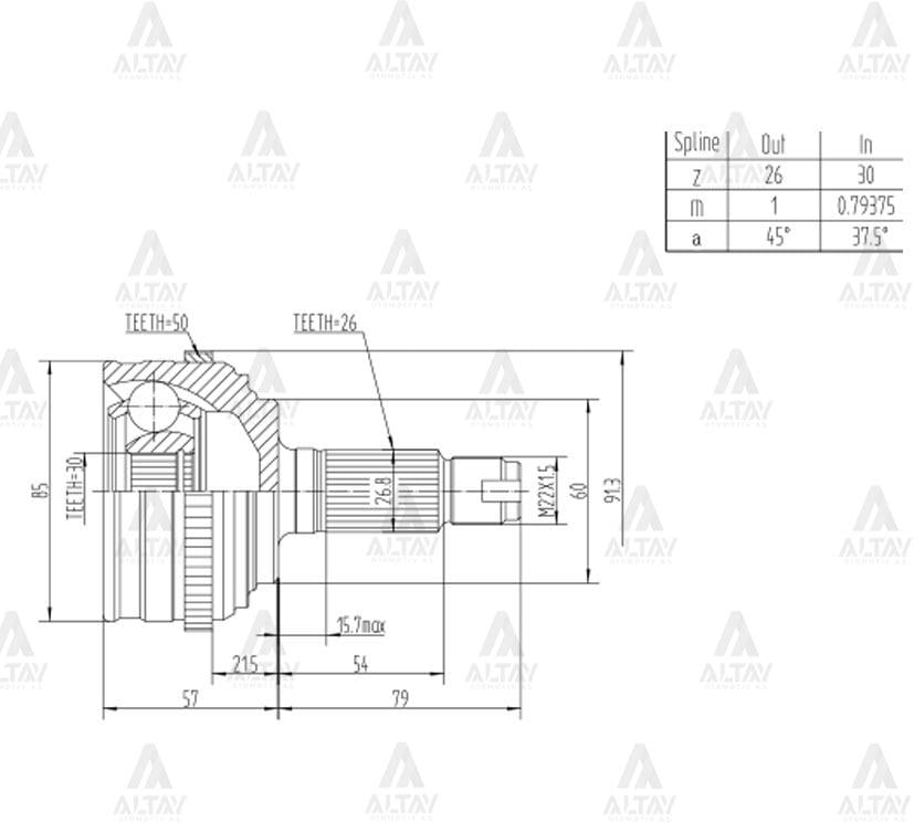 AKS KAFASI DIŞ HRV  99-15 / ABSLİ 50 DİŞ 26X30X60