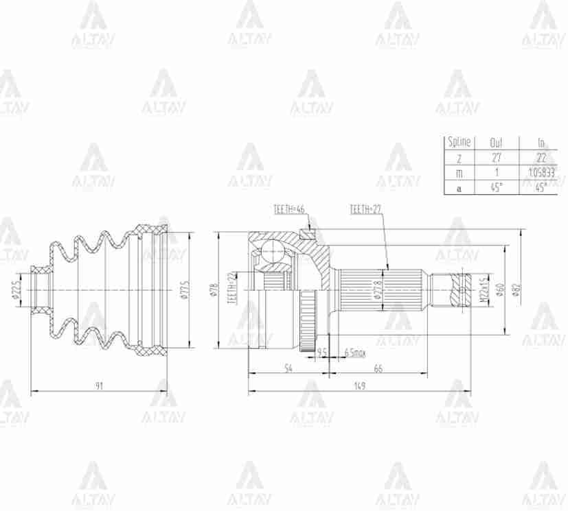 AKS KAFASI DIŞ I-30 07-11 / CEED 08-11 / ELANTRA 11-16 / CERATO 09= / BENZİNLİ 1.4 - 1.6 MT / ABSLİ 27X22X60