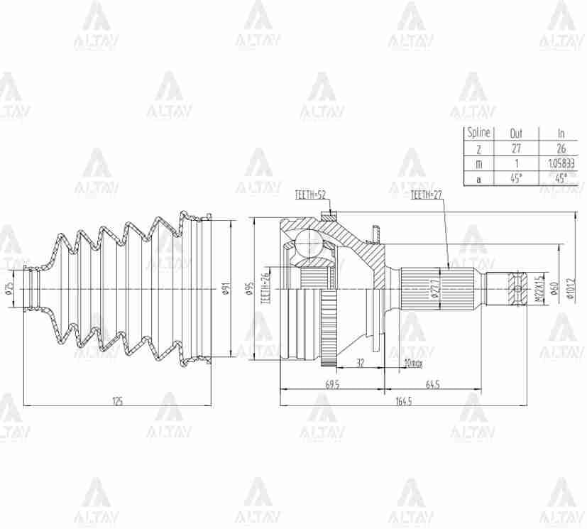 AKS KAFASI DIŞ SANTAFE 01-06 / 2.0 CRDI ABSLİ 52 DİŞ 27X26X60