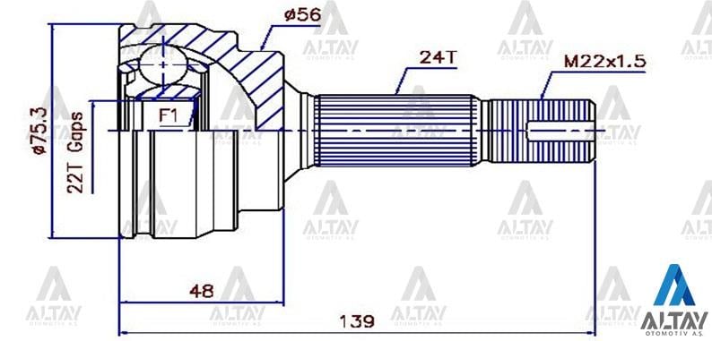 AKS KAFASI DIŞ YARIS  99= 1.3 / ABSLİ 24X22X56