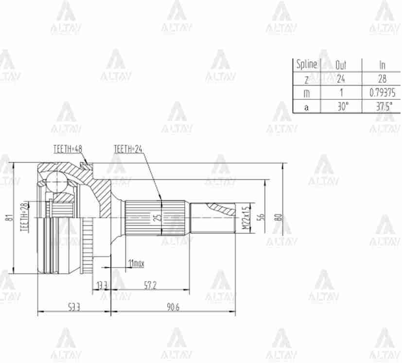 AKS KAFASI DIŞ YARIS 03-05 / ABSLİ 48 DİŞ 1.0 1SZFE SCP10 24X28X56