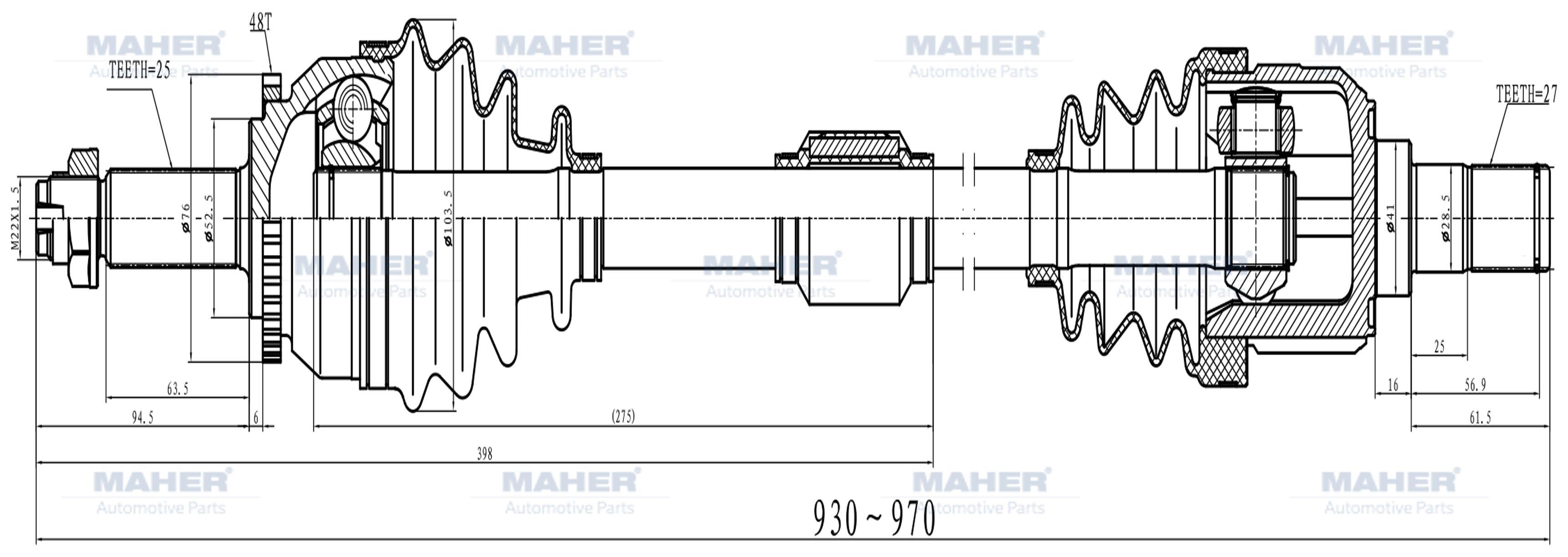 AKS KOMPLE ÖN ACCENT 11= BLUE / DİZEL SAĞ M-T 1.6 ABSLİ 48 DİŞ 930mm