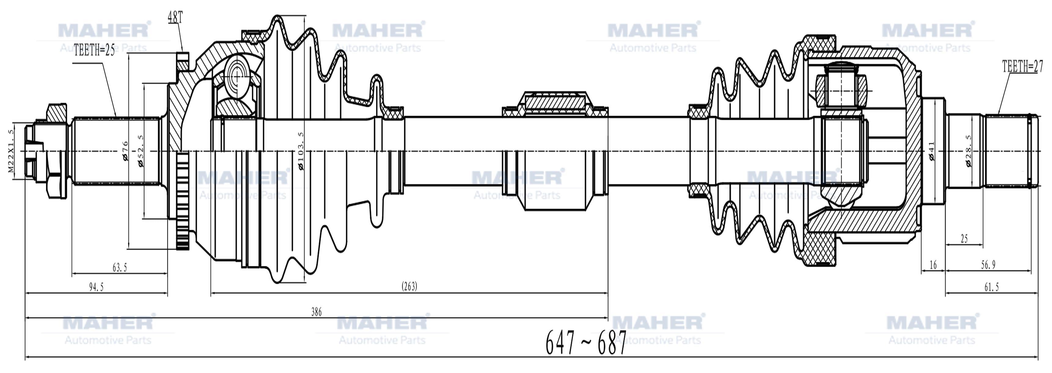 AKS KOMPLE ÖN ACCENT 11= BLUE / DİZEL SOL M-T 1.6 ABSLİ 48 DİŞ 647mm
