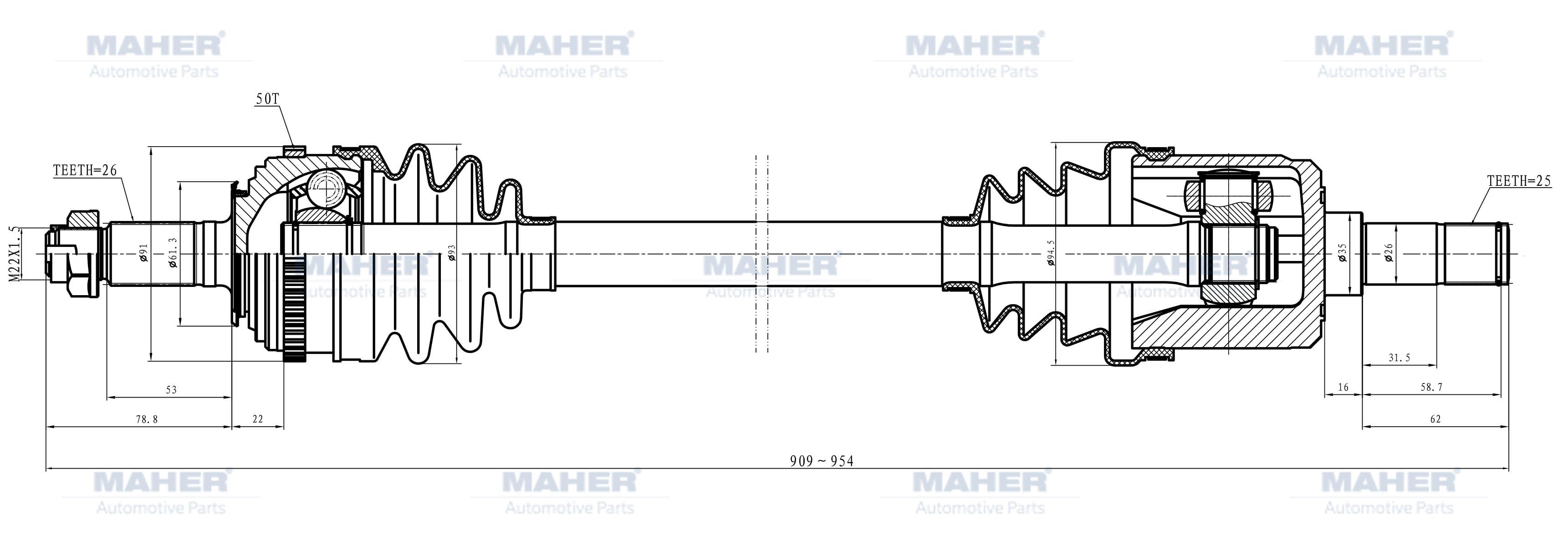 AKS KOMPLE ÖN CIVIC  92-95 / SOL M-T / A-T 1.5 ABSLİ 50 DİŞ 909mm