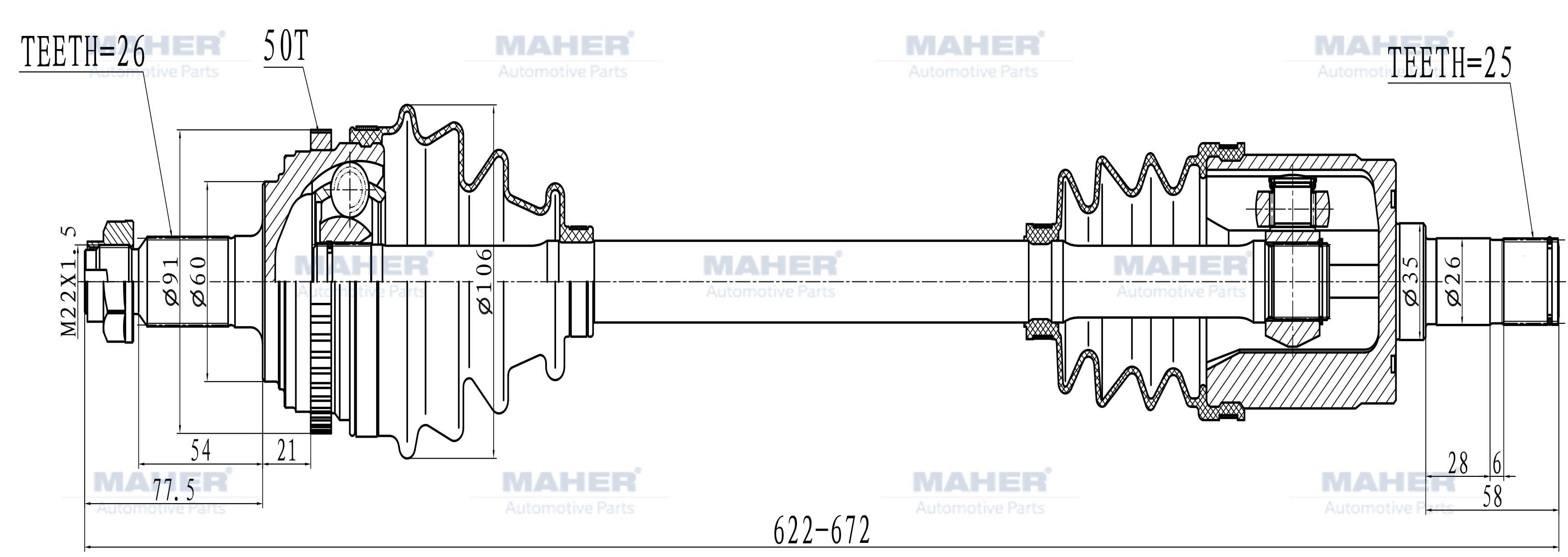 AKS KOMPLE ÖN CIVIC 01-06 / SAĞ M-T 1.6 ABSLİ 50 DİŞ 622mm