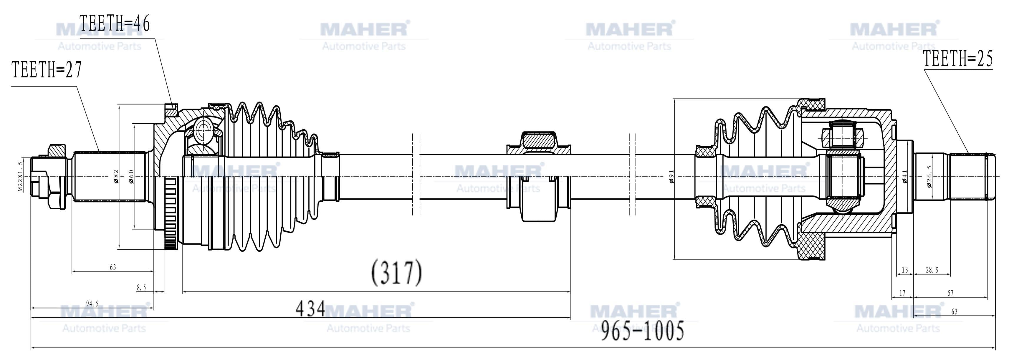 AKS KOMPLE ÖN ELANTRA 11-16 / BENZİNLİ SAĞ M-T 1.6 ABSLİ 46 DİŞ 965mm