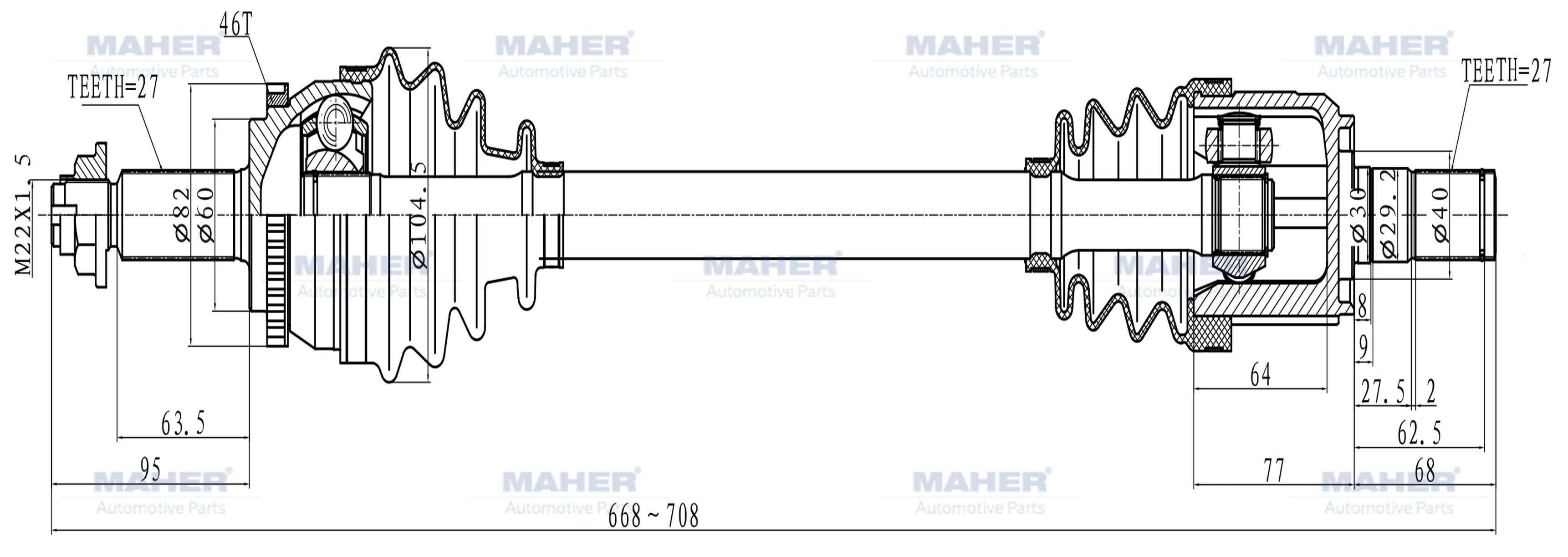 AKS KOMPLE ÖN ELANTRA 11-16 / I-30 12-15 / CERATO 16-18 / 1.6 BENZİNLİ A-T SOL ABSLİ 46 DİŞ 668mm