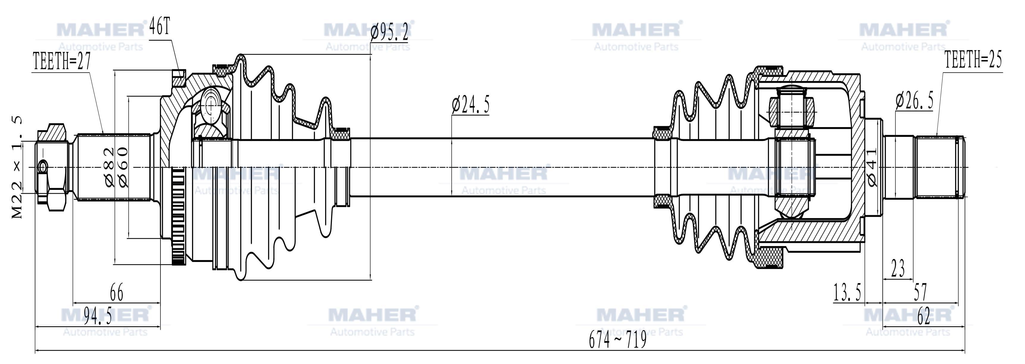 AKS KOMPLE ÖN I-30 07-11 / CEED 07-11 BENZİNLİ SOL ABSLİ 46 DİŞ 674mm