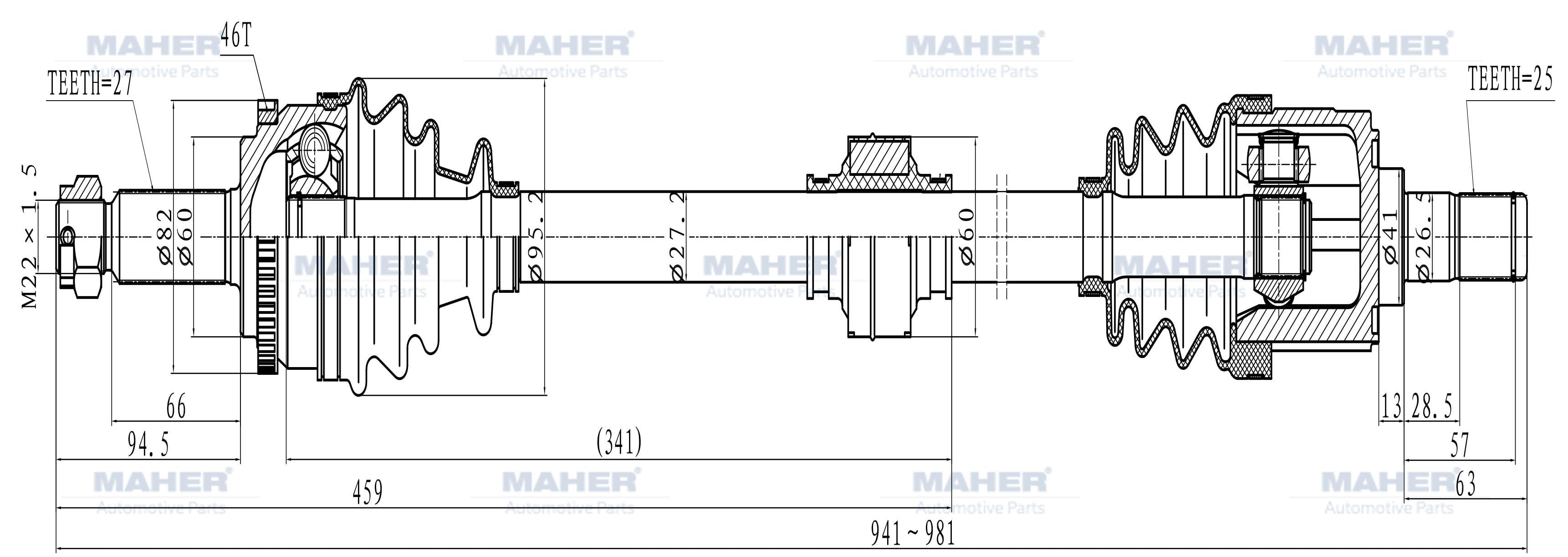 AKS KOMPLE ÖN I-30 07-11 / CEED 07-11 BENZİNLİ SAĞ ABSLİ 46 DİŞ 941mm