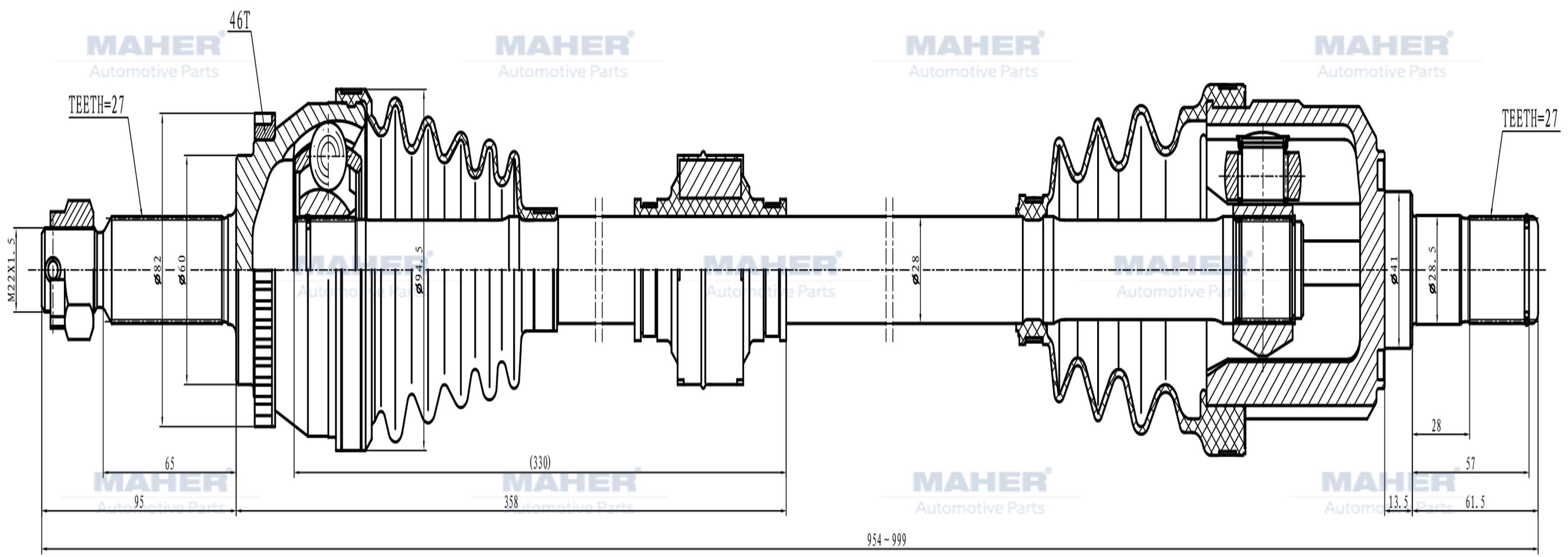 AKS KOMPLE ÖN I-30 07-11 / DİZEL M-T SAĞ ABSLİ 46 DİŞ 954mm