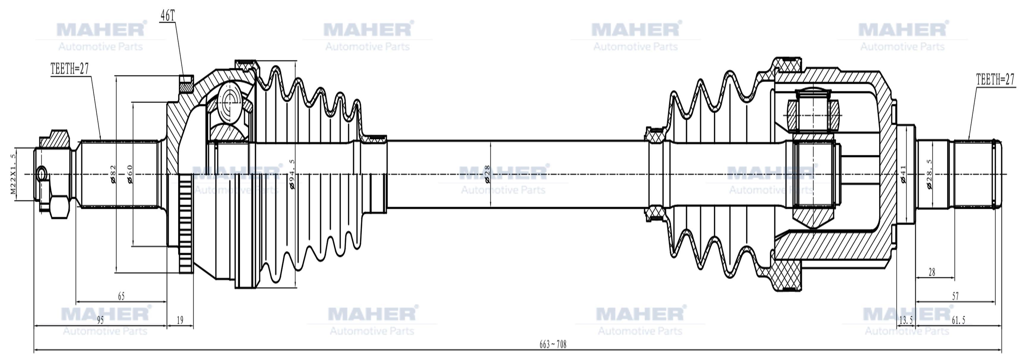 AKS KOMPLE ÖN I-30 07-11 / DİZEL M-T SOL ABSLİ 46 DİŞ 663mm