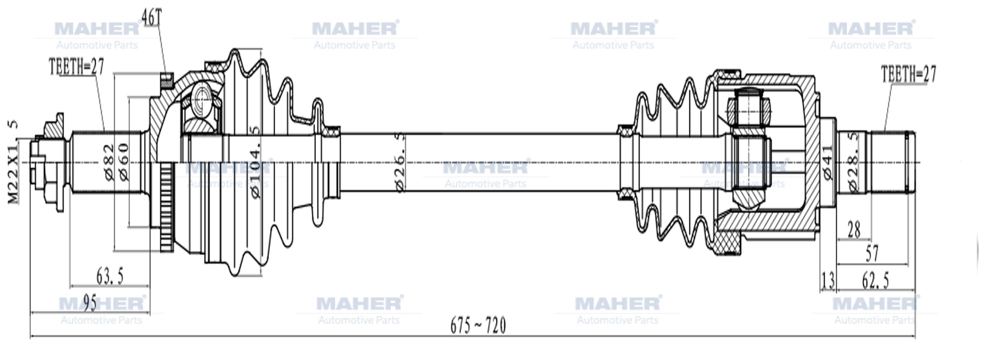 AKS KOMPLE ÖN I-30 07-11 / SOL DİZEL A-T ABSLİ 46 DİŞ 675mm