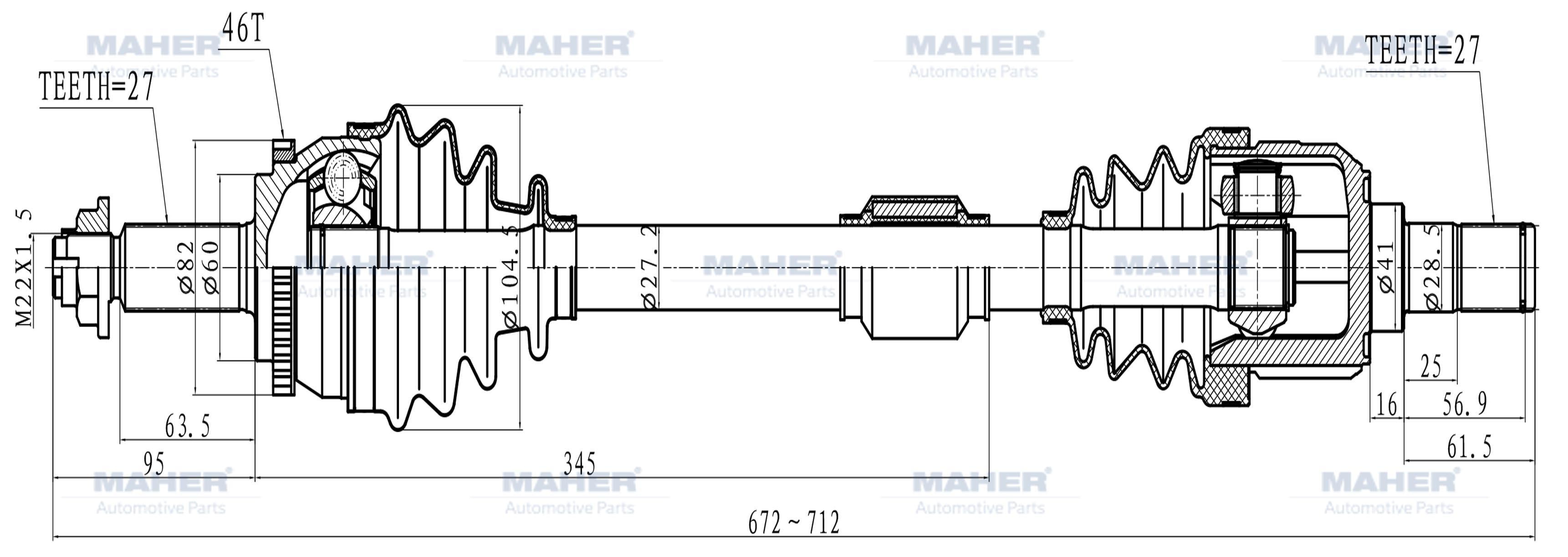 AKS KOMPLE ÖN IX-20 10-14 / VENGA 10= / 1.4 DİZEL M-T SOL ABSLİ 46 DİŞ 672mm