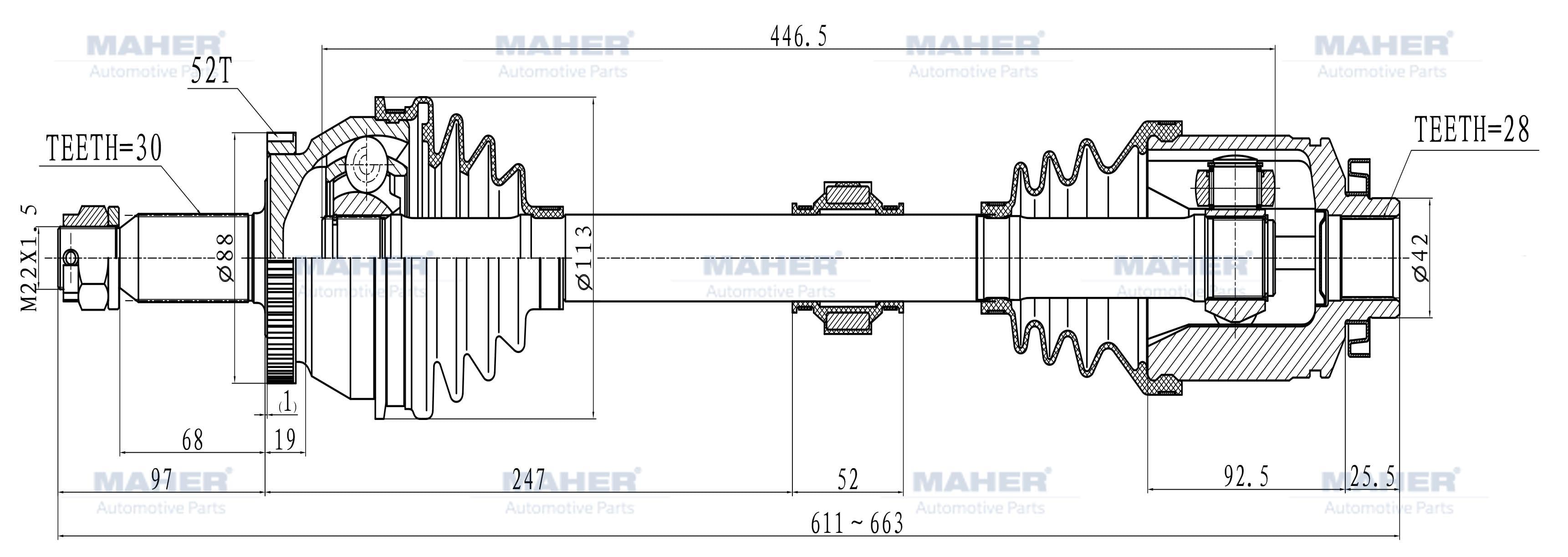 AKS KOMPLE ÖN SORENTO 10-15 / SAĞ A-T / M-T DİZEL 2.2 CRDI ABSLİ 52 DİŞ 592mm