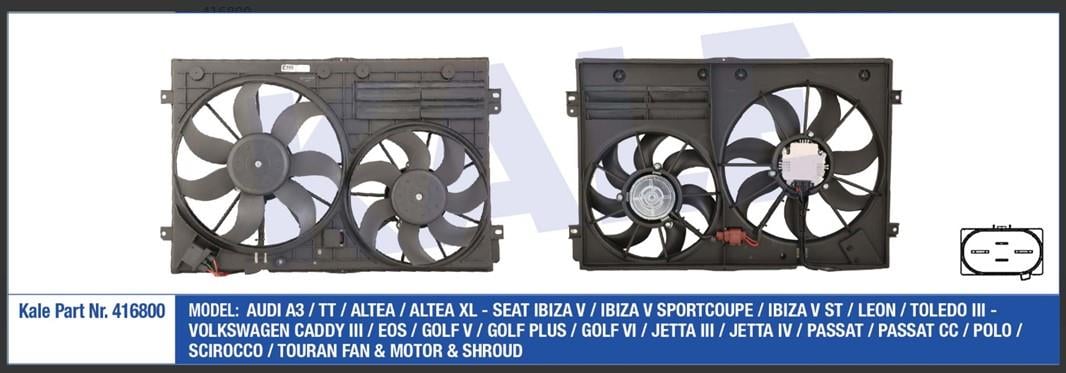 FAN SETI GOLF5 / GOLF6 / JETTA / PASSAT / CADDY / A3 / LEON 04-12 CAYC-CAYD-CBZA-CBZB 1.2 TSI-1.6 TDI 300/200W 360/295mm DAVLUMBAZLI