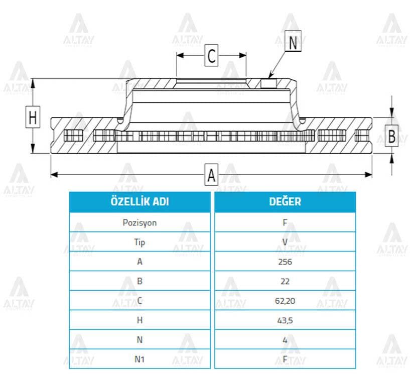 FREN DİSKİ ACCENT 11-18 BLUE / I-20 15-20 / RIO 12-16 / ÖN HAVALI 256-4