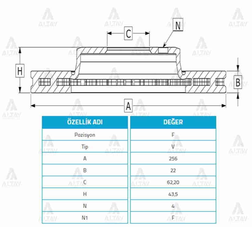 FREN DİSKİ ACCENT 11-18 BLUE / I-20 15-20 / RIO 12-16 / ÖN HAVALI 256-4