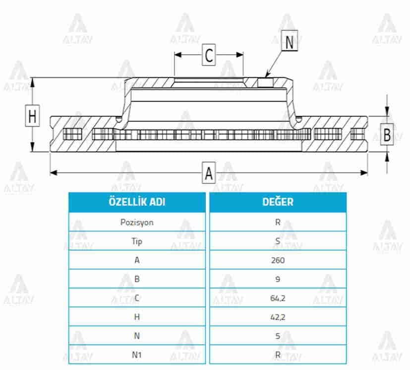 FREN DİSKİ CIVIC 07-15 FD6 / FB7 / ARKA DÜZ 260-5
