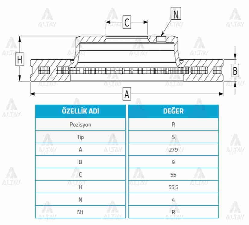 FREN DİSKİ COROLLA 03-07 / COROLLA-VERSO 04-07 / 1.4 D4D DİZEL ARKA DÜZ 279-4