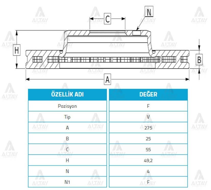 FREN DİSKİ COROLLA 03-07 / COROLLA VERSO / 1.4-2.0D4D ÖN HAVALI 275-4