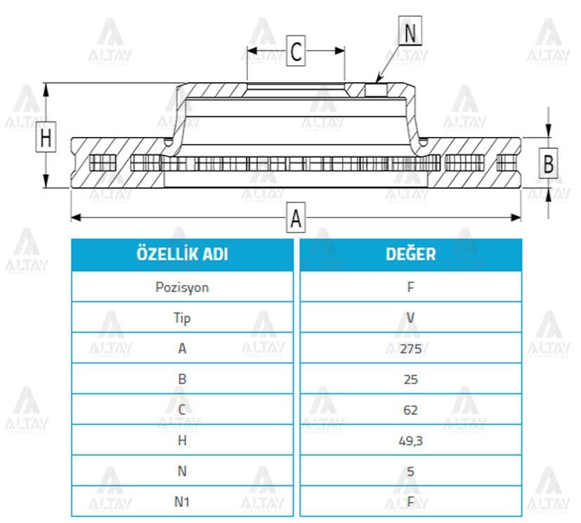 FREN DİSKİ COROLLA 06-13 DİZEL D4D / AURIS 07-13 / RAV4 00-05 BENZİNLİ ÖN HAVALI 273-5