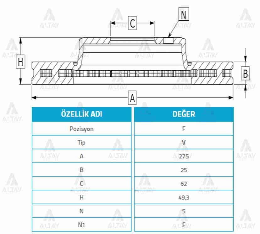 FREN DİSKİ COROLLA 06-13 DİZEL D4D / AURIS 07-13 / RAV4 00-05 BENZİNLİ ÖN HAVALI 273-5