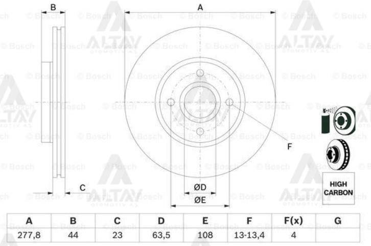 FREN DİSKİ COURIER 14= / B-MAX 12= / ÖN HAVALI 278-4