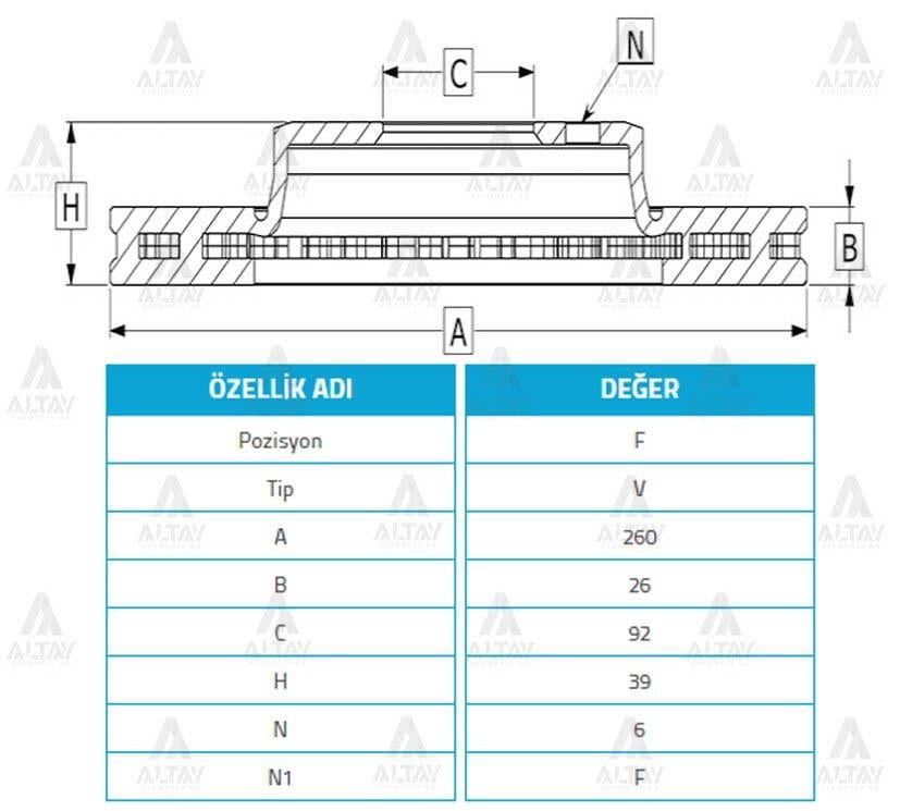FREN DİSKİ PICKUP  98-06 D-22 4x2 / ÖN HAVALI 260-6